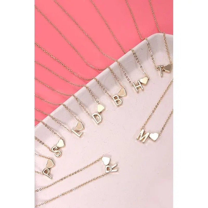 Brass Monogram Initial Heart Cahrm Necklace - LECCE