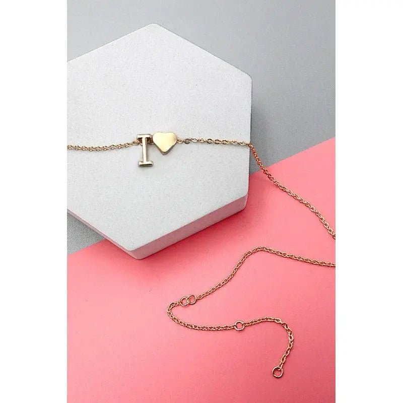 Brass Monogram Initial Heart Cahrm Necklace - LECCE