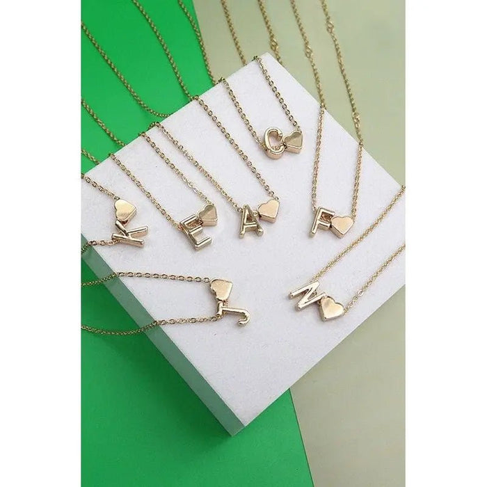 Brass Monogram Initial Heart Cahrm Necklace - LECCE