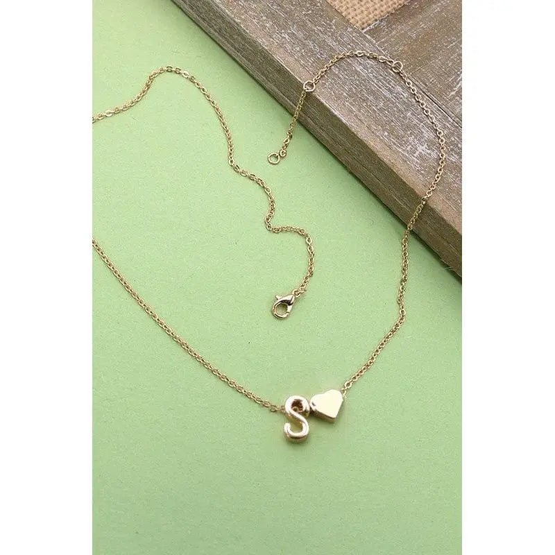 Brass Monogram Initial Heart Cahrm Necklace - LECCE