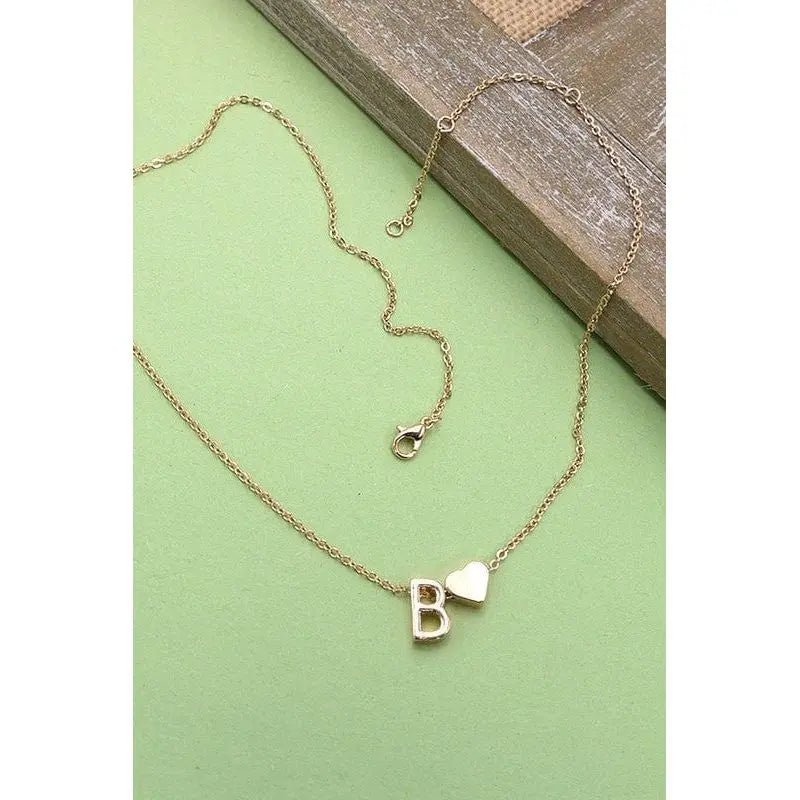 Brass Monogram Initial Heart Cahrm Necklace - LECCE