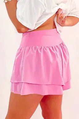 Bright Pink Crossed Waist Tiered Flowy Shorts - LECCE