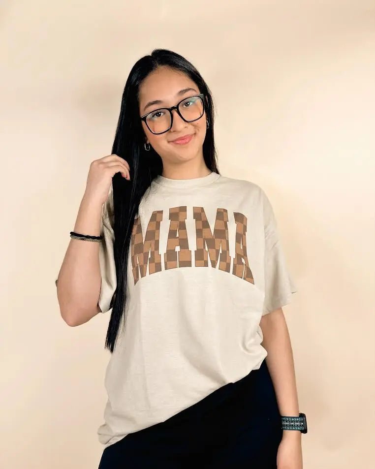 Brown Checkered Mama T-Shirt