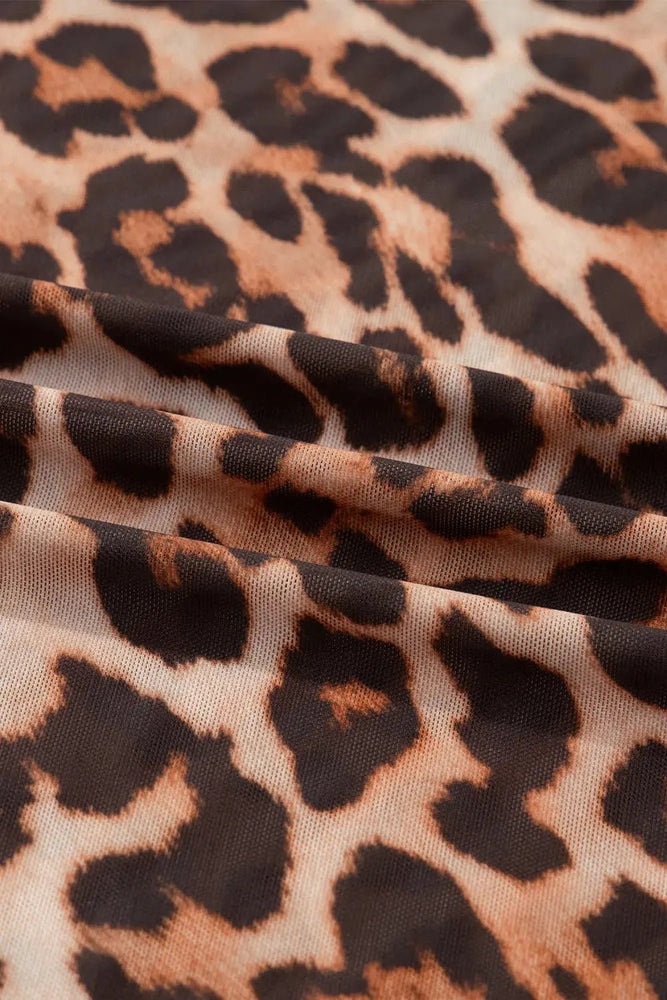 Brown Leopard Long Sleeve Mesh Top - LECCE