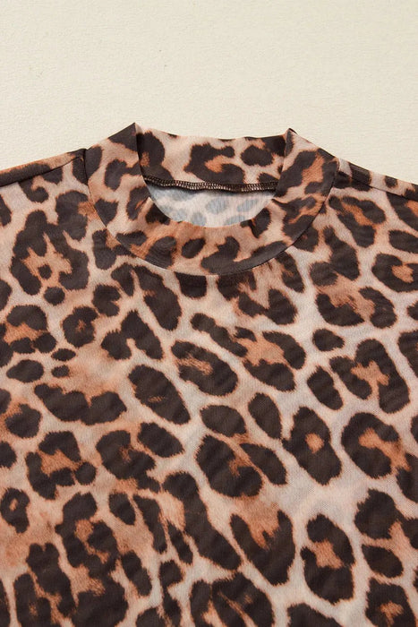 Brown Leopard Long Sleeve Mesh Top - LECCE