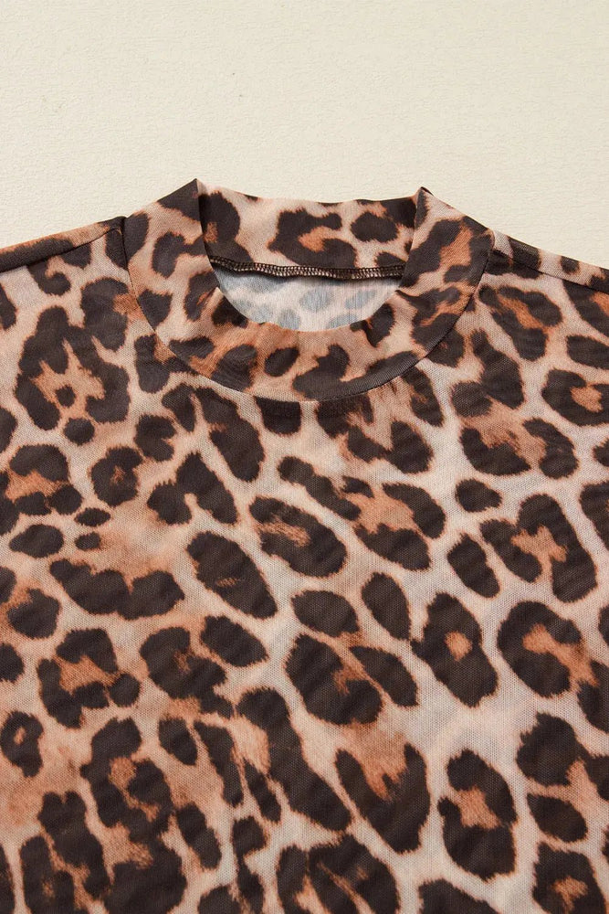Brown Leopard Long Sleeve Mesh Top - LECCE