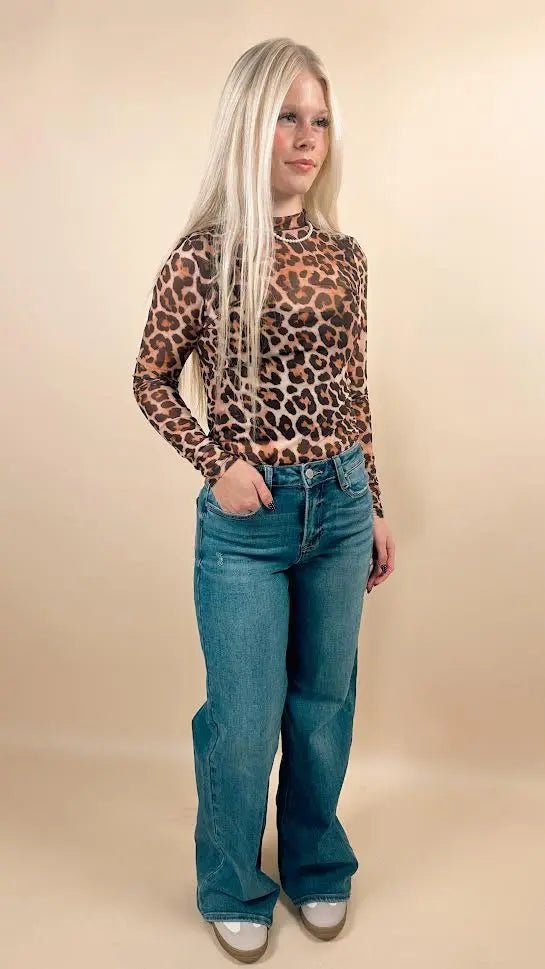 Brown Leopard Long Sleeve Mesh Top - LECCE