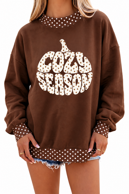 Brown Polka Dot COZY SEASON Pumpkin Graphic Sweatshirt