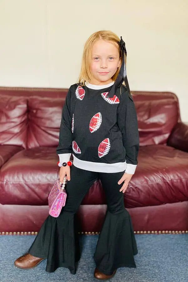 Brown sequin football top black girls sets - LECCE