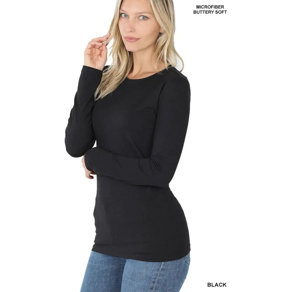 Brushed Microfiber Long Sleeve Round Neck Tee - LECCE