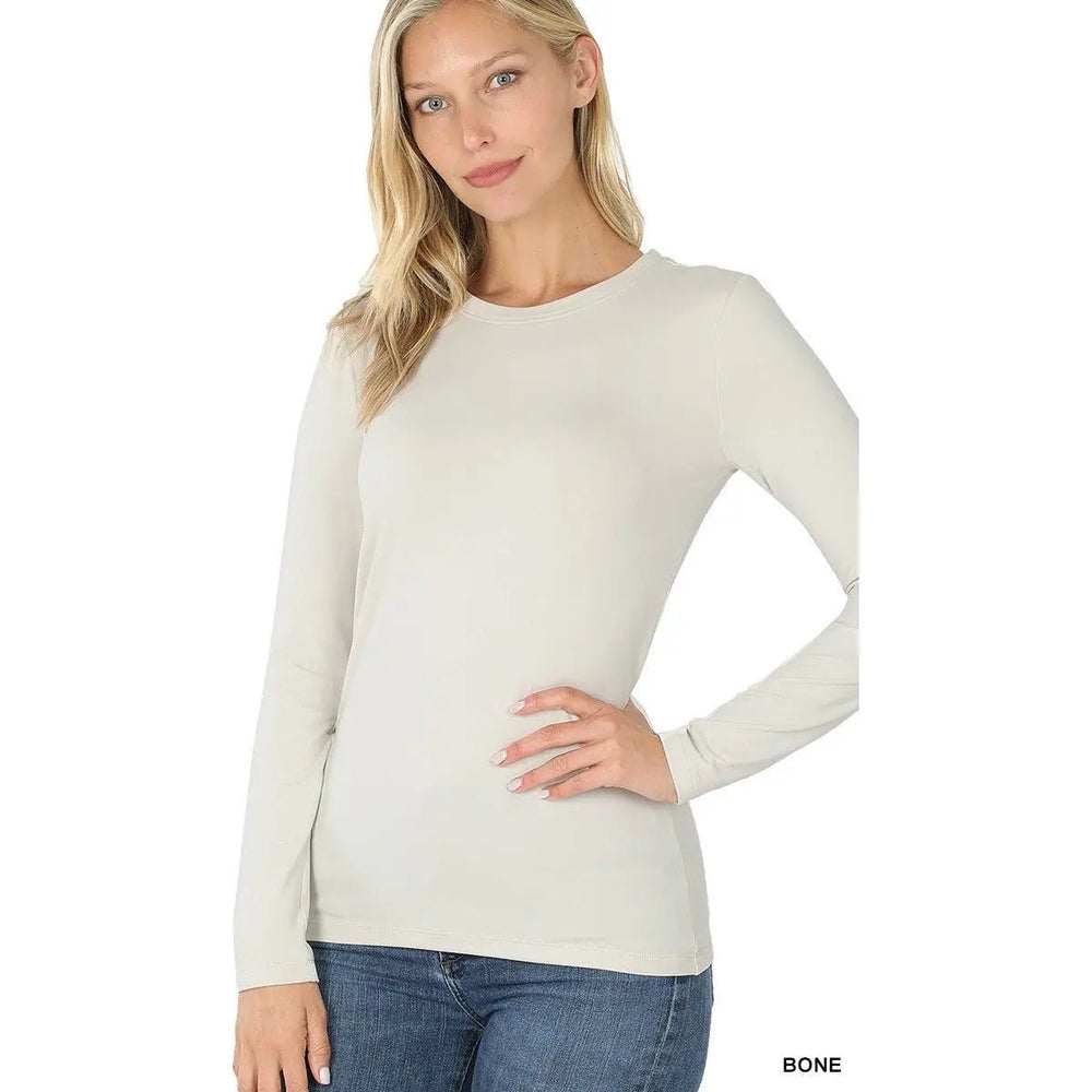 Brushed Microfiber Long Sleeve Round Neck Tee - LECCE