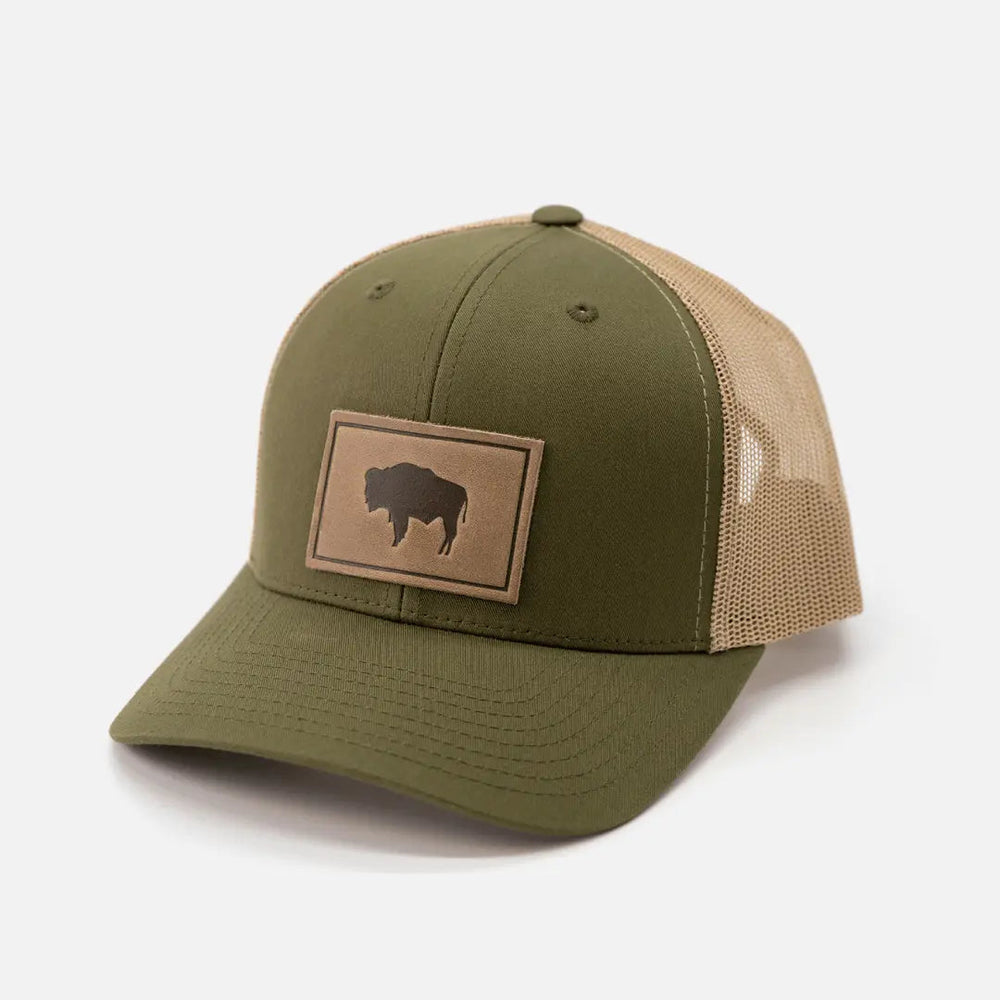 Buffalo Hat | Leather Patch Trucker Hat - LECCE