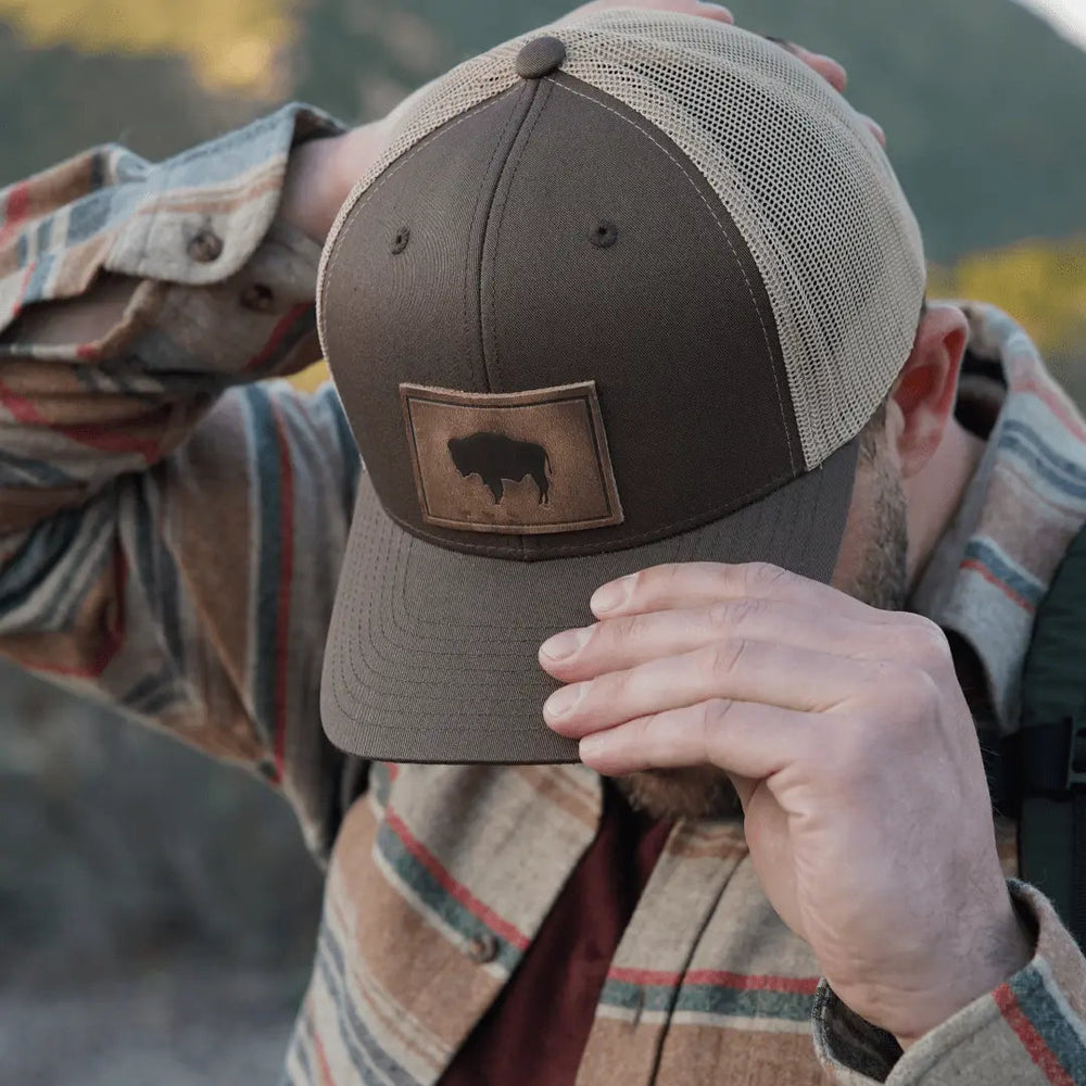 Buffalo Hat | Leather Patch Trucker Hat - LECCE