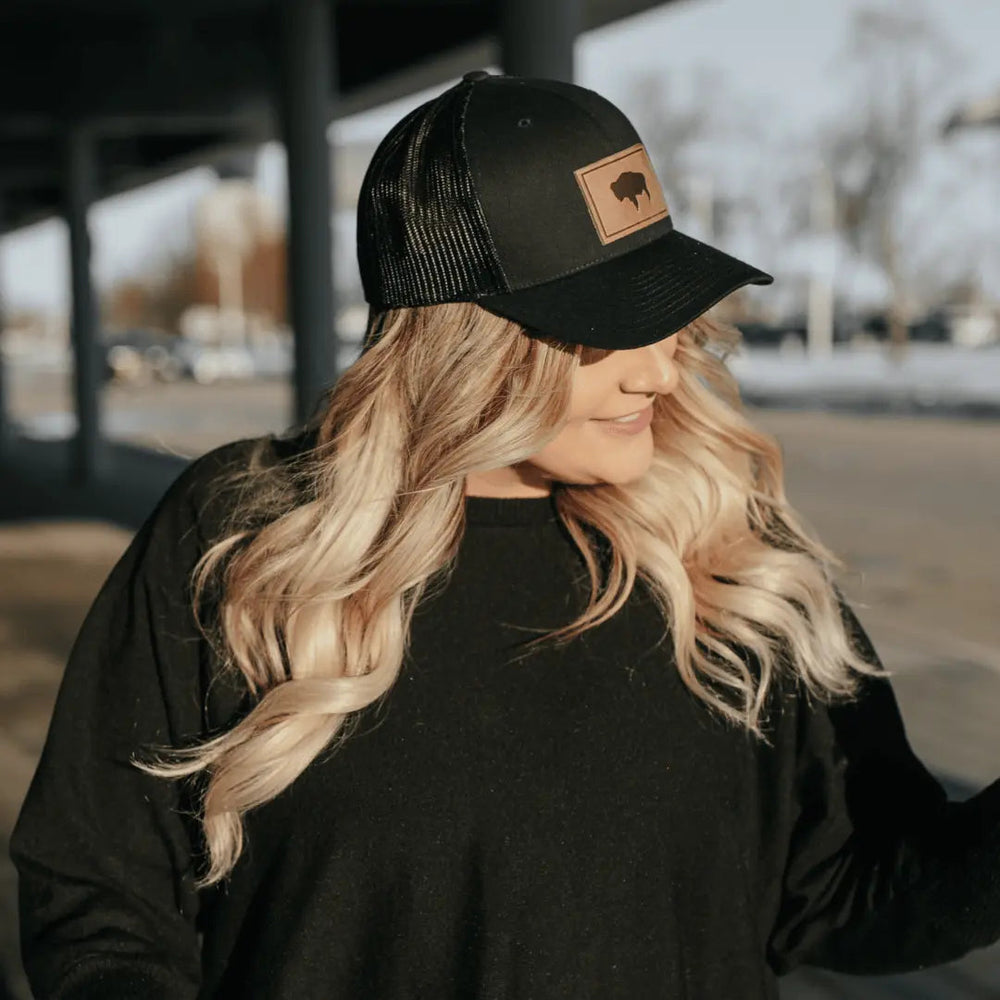 Buffalo Hat | Leather Patch Trucker Hat - LECCE