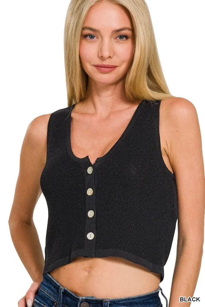 Button - up Cropped Sweater Vest - LECCE