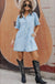 Beau Blue Mineral Wash Ruffled Short Sleeve Buttoned Denim Dress Dear lover