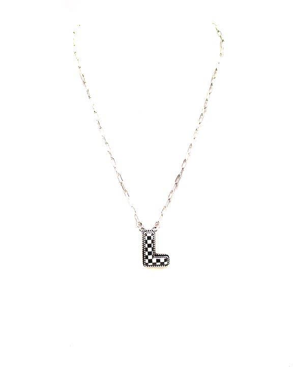 Checkered Bubble Initial Necklace Snowing West