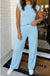 Beau Blue Solid Color Cropped Tank Top and Jogger Pants Set Dear lover