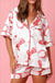 White Full Pattern Shirt and Shorts Satin Pajama Set