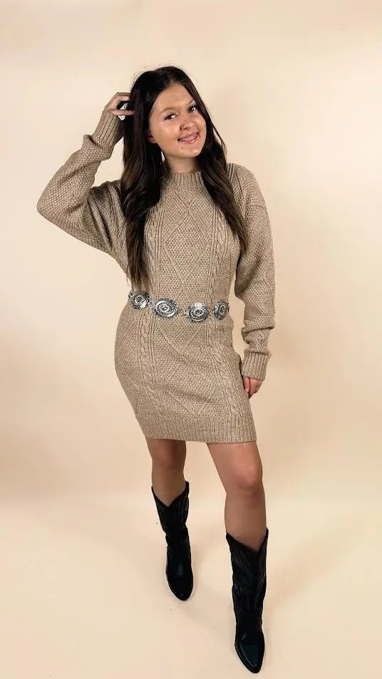 Cable Knit Drop Shoulder Sweater Dress - LECCE