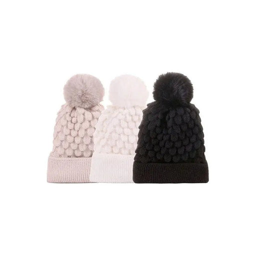 Cable Knit Pom Pom Beanie With Warm Lining - LECCE