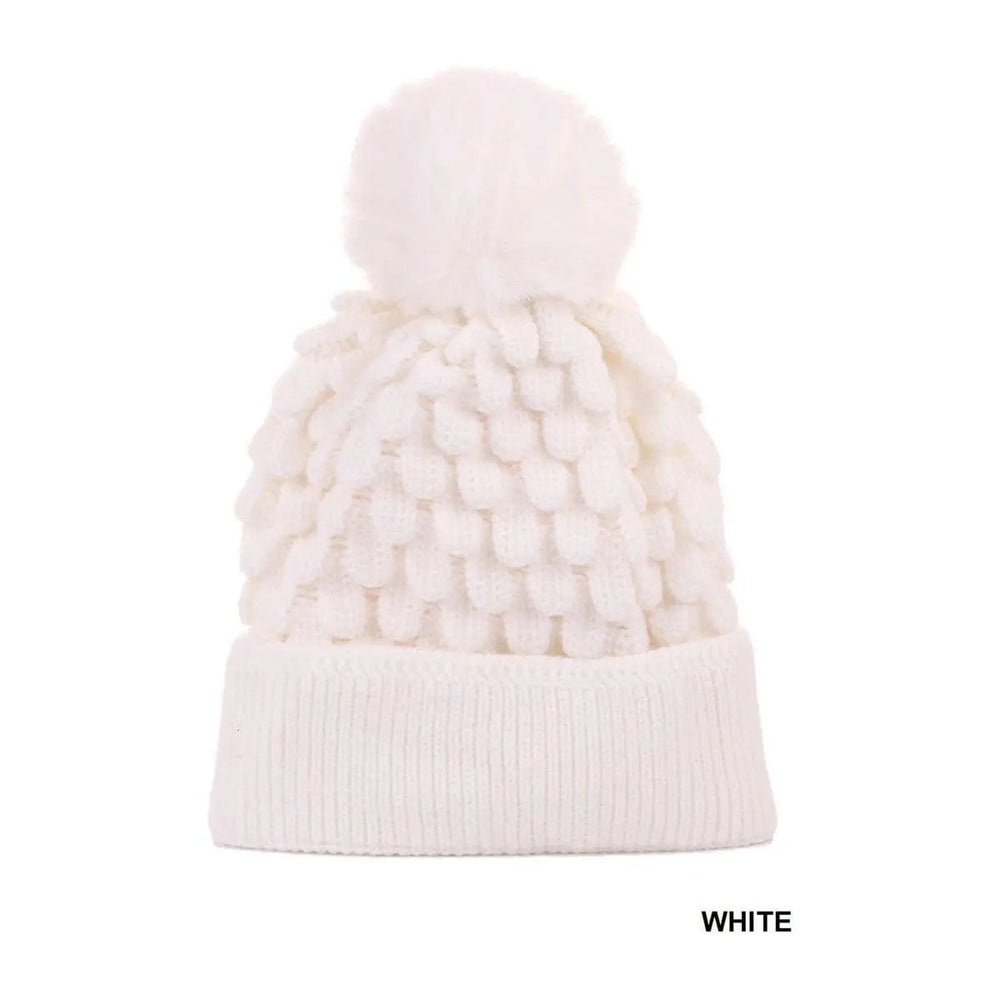 Cable Knit Pom Pom Beanie With Warm Lining - LECCE