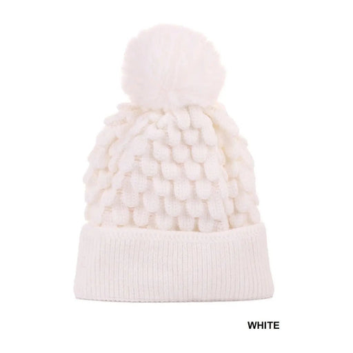 Cable Knit Pom Pom Beanie With Warm Lining - LECCE