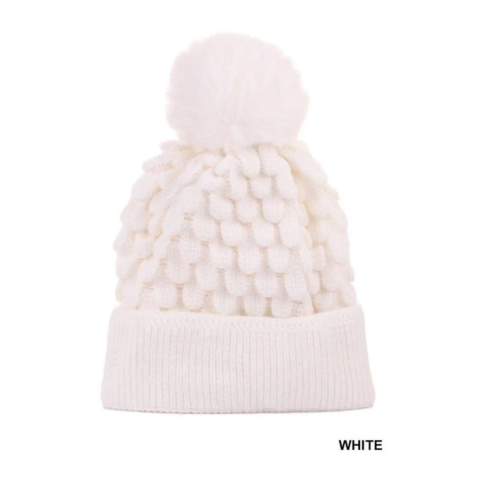 Cable Knit Pom Pom Beanie With Warm Lining - LECCE