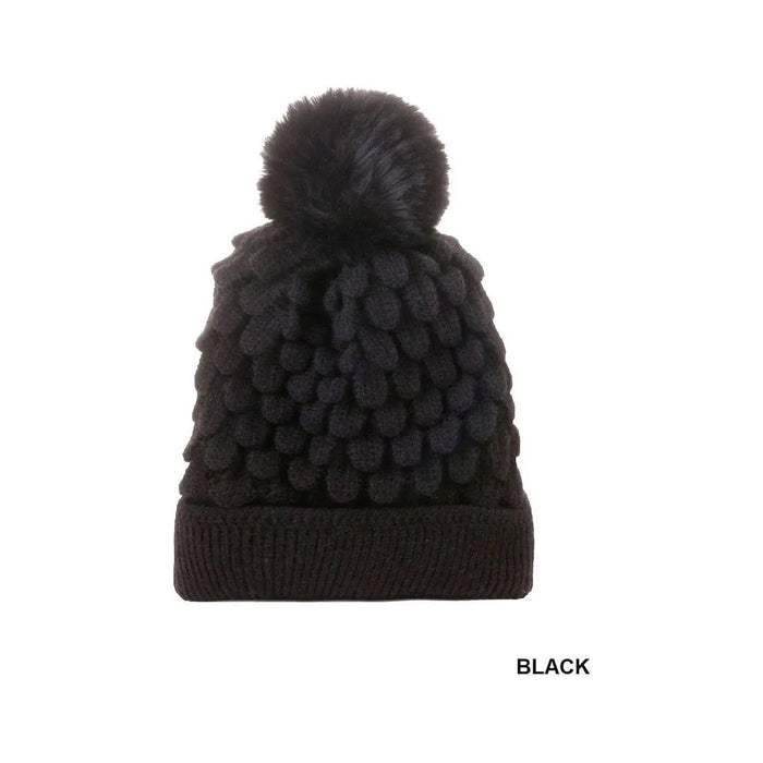 Cable Knit Pom Pom Beanie With Warm Lining - LECCE