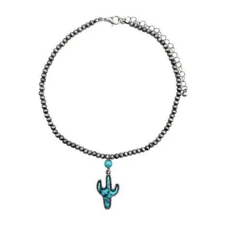 Cactus Gemstone Navajo Pearl Choker Necklace - LECCE