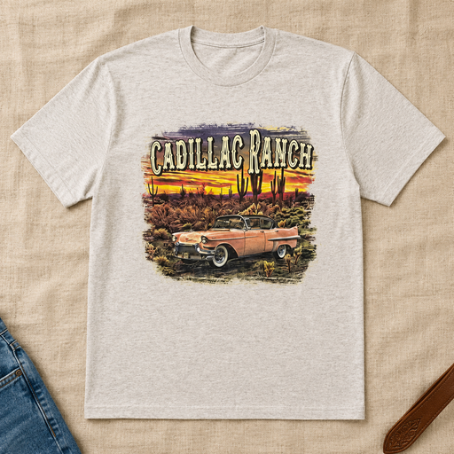 Cadillac Ranch T-shirt flat lay