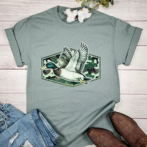 Camo Flying Mallard Duck T-Shirt - LECCE