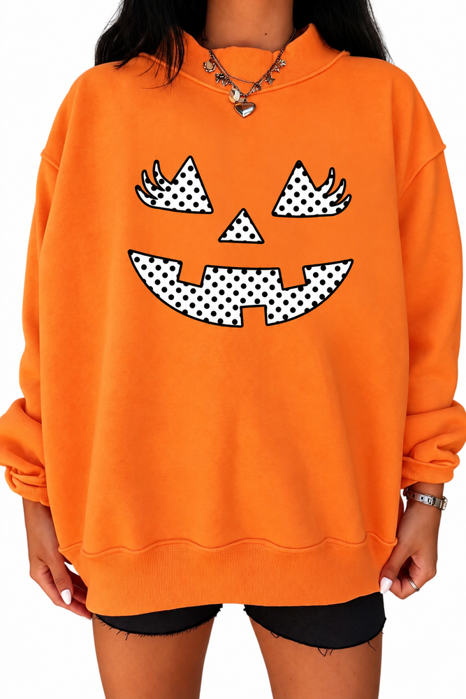 Carrot Polka Dot Pumpkin Face Halloween Graphic Pullover Sweatshirt on white background