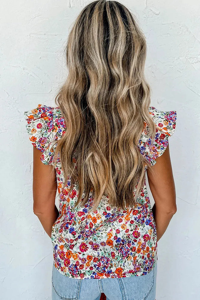 Rose Red Floral Square Neck Flutter Tank Top Dear lover