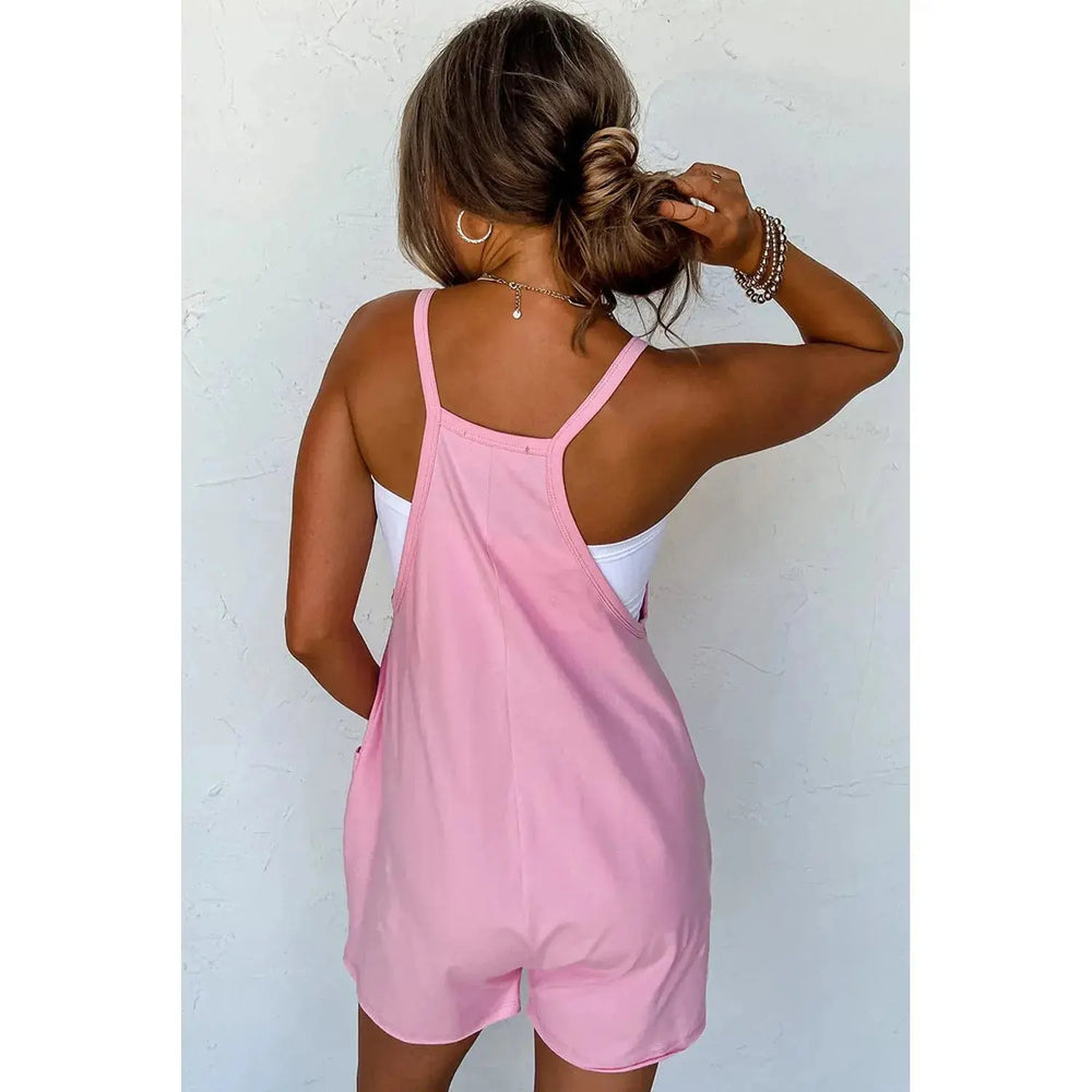 Pink Sleeveless Pocketed V Neck Jersey Romper Dear lover