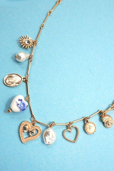 Charm Necklace – Ceramic Porcelain Heart & Pearl - LECCE