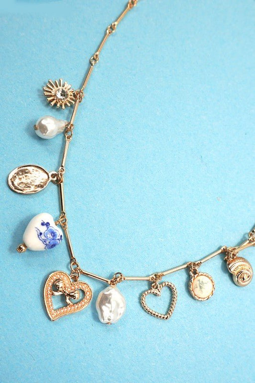 Charm Necklace – Ceramic Porcelain Heart & Pearl - LECCE