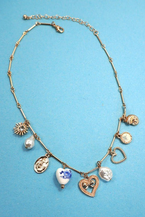 Charm Necklace – Ceramic Porcelain Heart & Pearl - LECCE