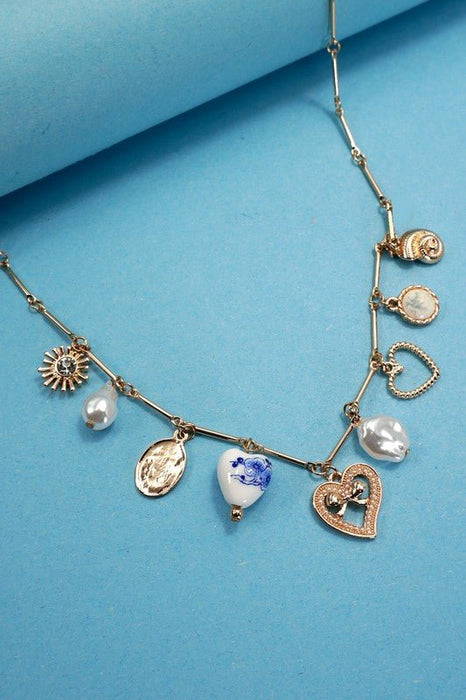 Charm Necklace – Ceramic Porcelain Heart & Pearl - LECCE
