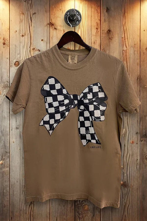 Checker Bow DTF Graphic T-Shirt in Espresso - LECCE