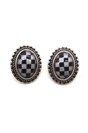 Checker Oval Post Earrings - LECCE