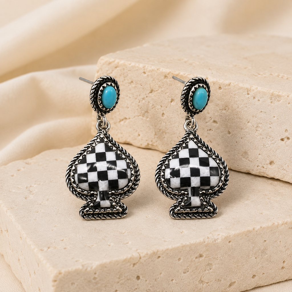 Checker Spade Dangle Earrings