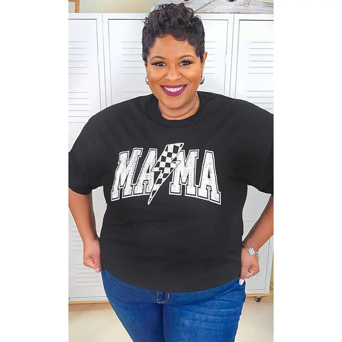 Checkerboard Lightning Bolt Mama Graphic Shirt - LECCE