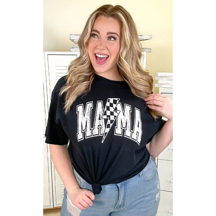 Checkerboard Lightning Bolt Mama Graphic Shirt - LECCE