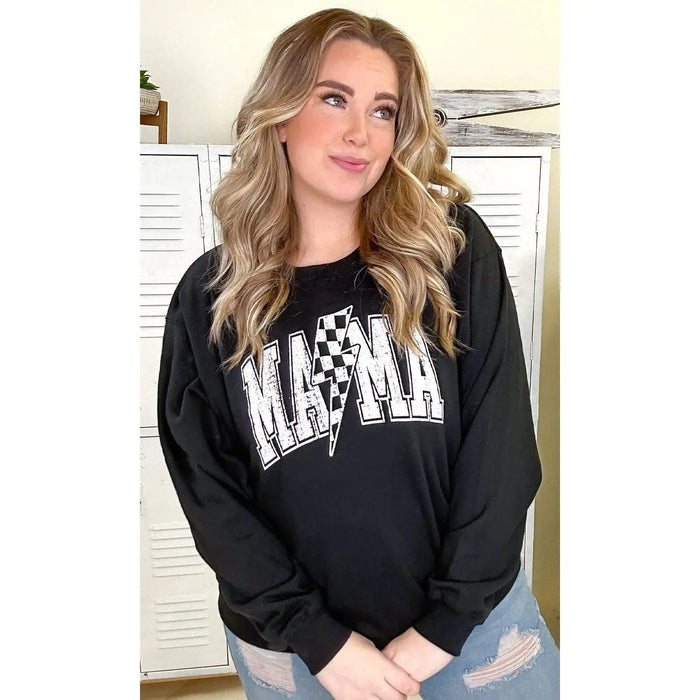 Checkerboard Lightning Bolt Mama Graphic Sweatshirt - LECCE