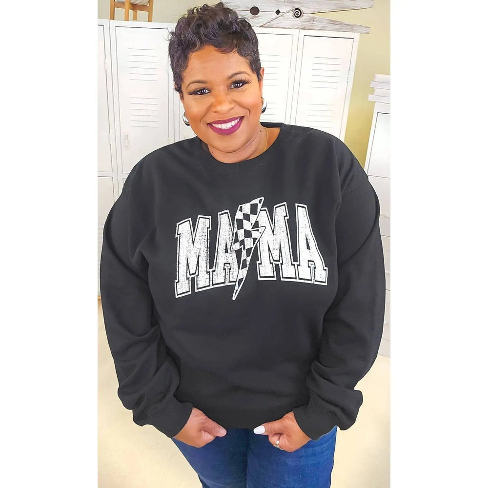 Checkerboard Lightning Bolt Mama Graphic Sweatshirt - LECCE