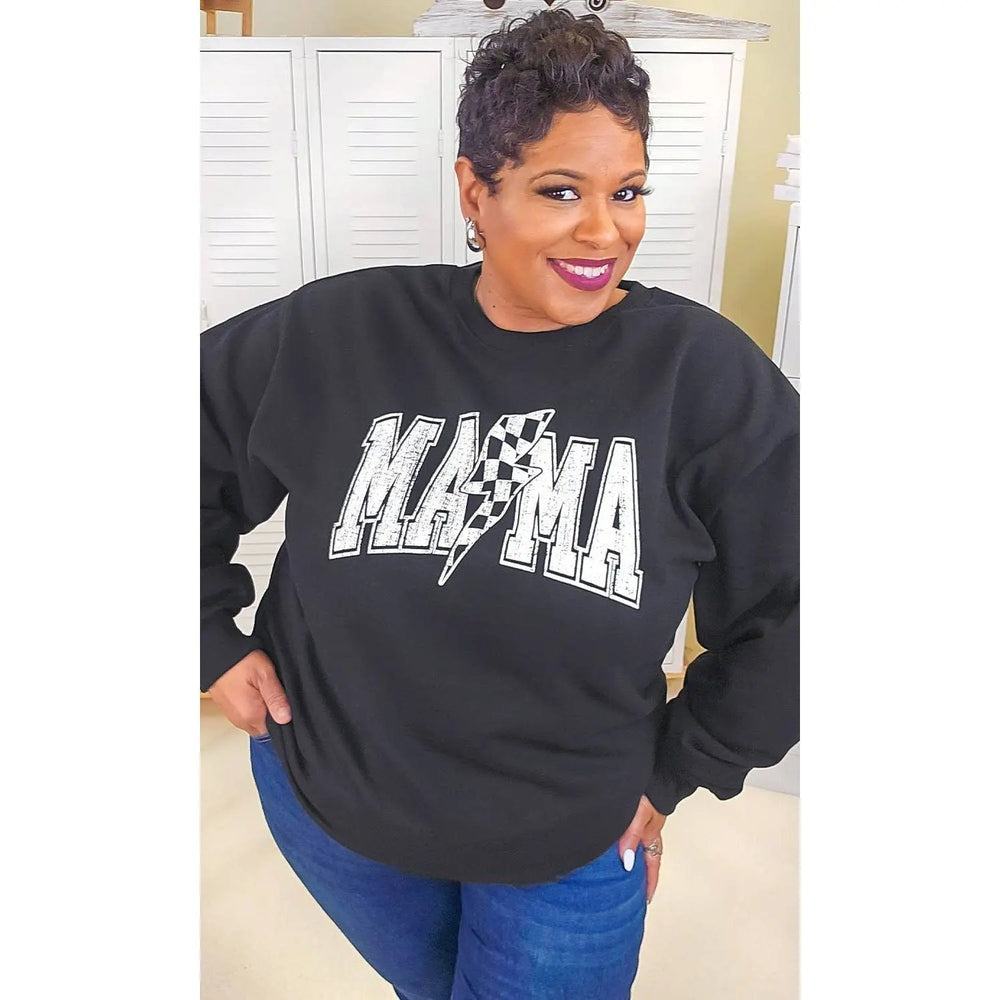 Checkerboard Lightning Bolt Mama Graphic Sweatshirt - LECCE