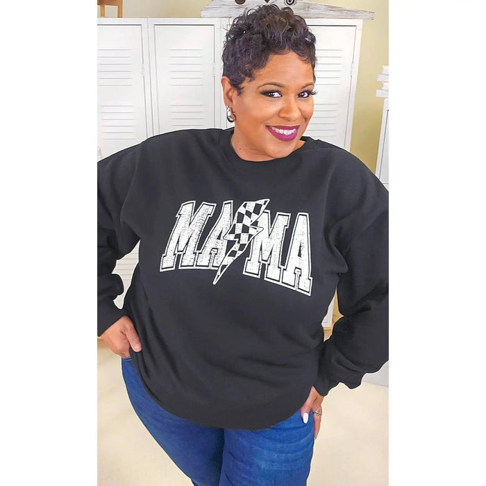 Checkerboard Lightning Bolt Mama Graphic Sweatshirt - LECCE