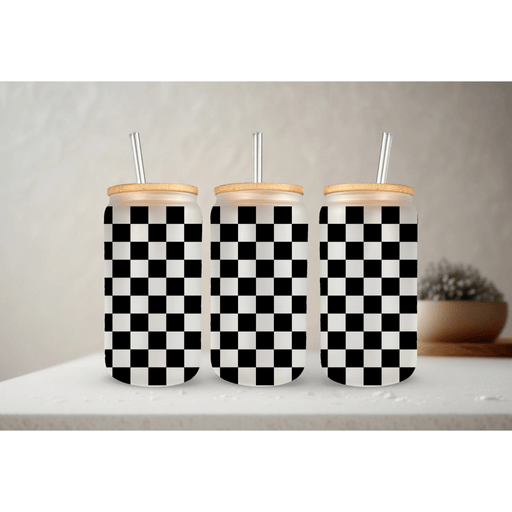 Checkered | 20 oz Glass Tumbler with Bamboo Lid & Straw - LECCE