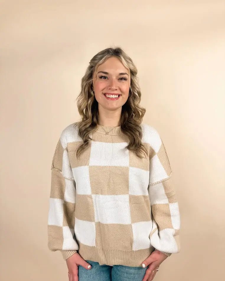 Checkered Bishop Sleeve Sweater